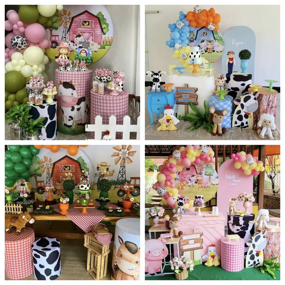 Cows Barn Farm Pedestal Pillars Cover Birthday Party Tablecloth Decorations Plaids Cylinder Stretchy Cover Baby Shower Parties