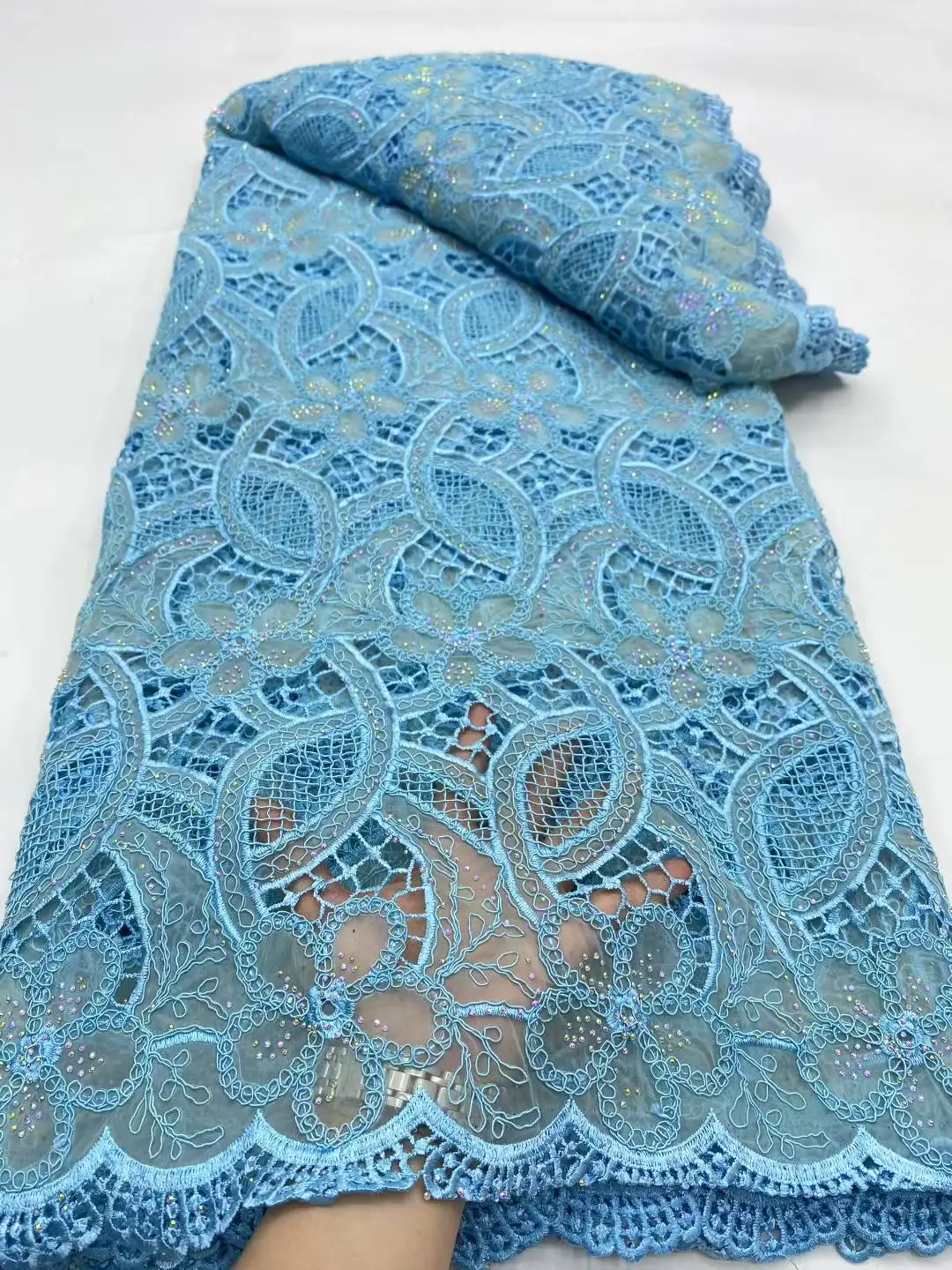 

2025 New African French Nigerian High End Guipure Lace Fabric With Stones Embroiderg Mesh for Wedding Party Bride Sewing Dress