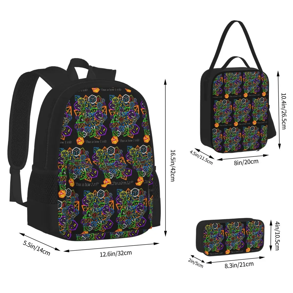 D&D (Dungeons And Dragons) - This Is How I Roll Backpacks Bookbag School Bags Rucksack Lunch Bag Pen Bag Three-Piece Set