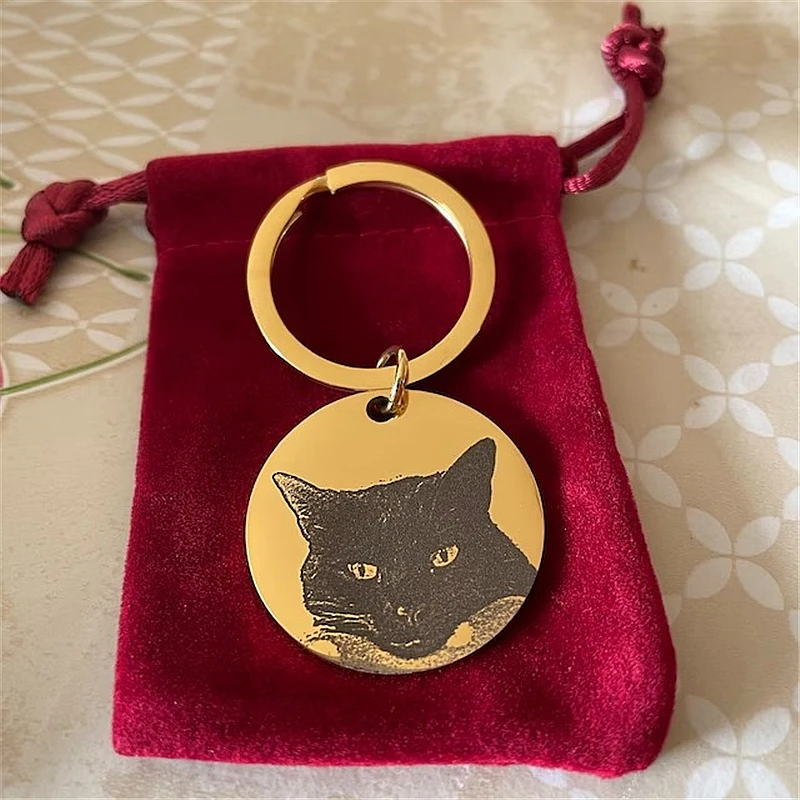 Personalized Pet Photo Keychain Custom Cat Dog Portrait Keyring Engraved Name Picture Customized Memorial Gift For Pet Lover