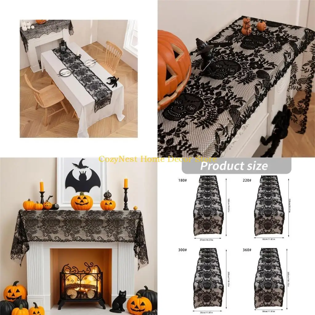 

92MF Halloween Lace Table Runner Home Decoration Party Decoration Skull Table Flag
