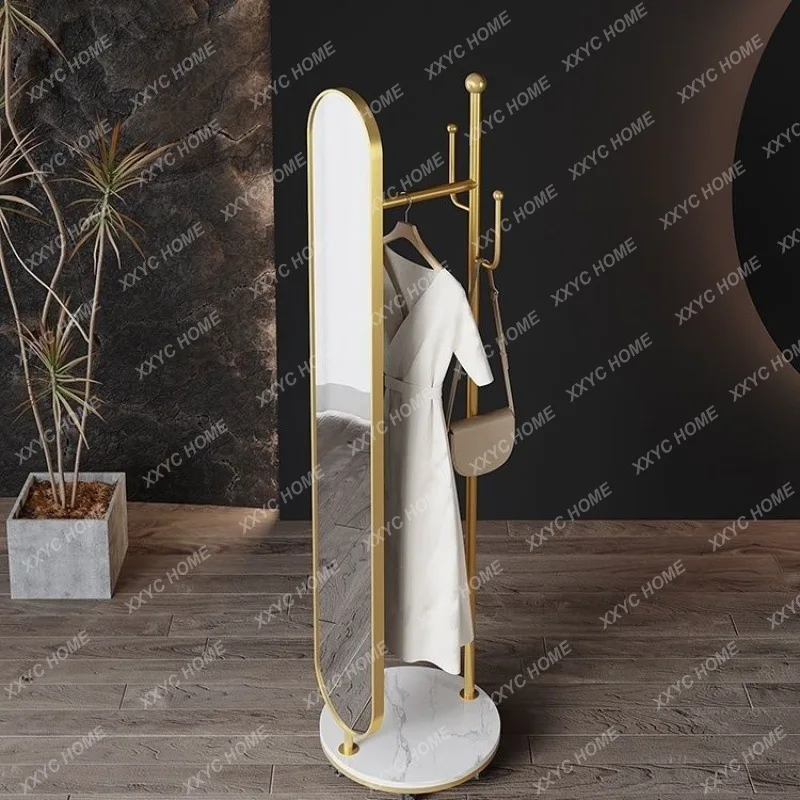 Rotating Dressing Mirror Clothes Rack Coat Rack with Mirror Integrated Light Luxury Full-Length Mirror