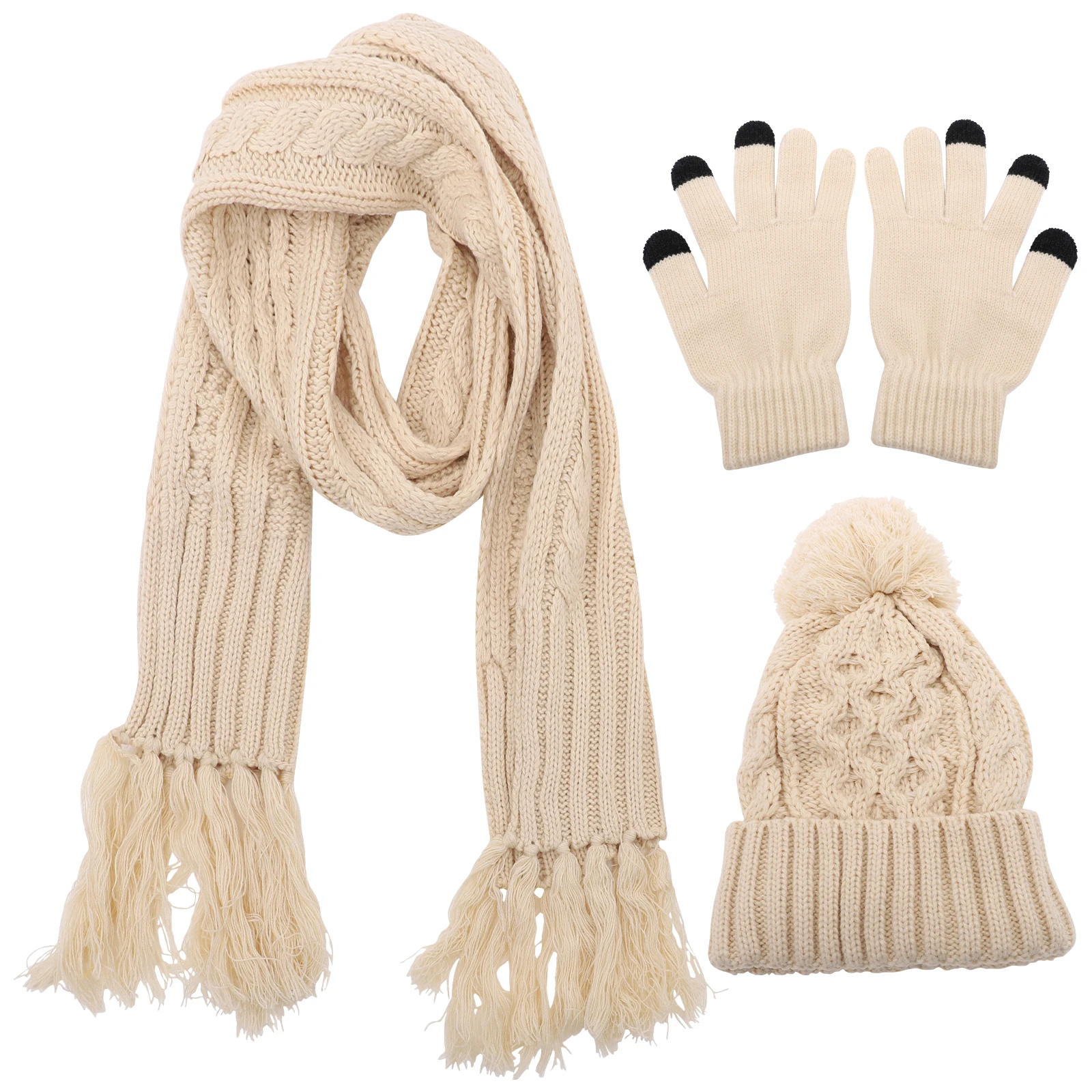 

1Set Winter Hat Scarf Gloves Knitted Set Warm Beanie Mittens Cold Weather Accessories Women Winter Knit Fashion