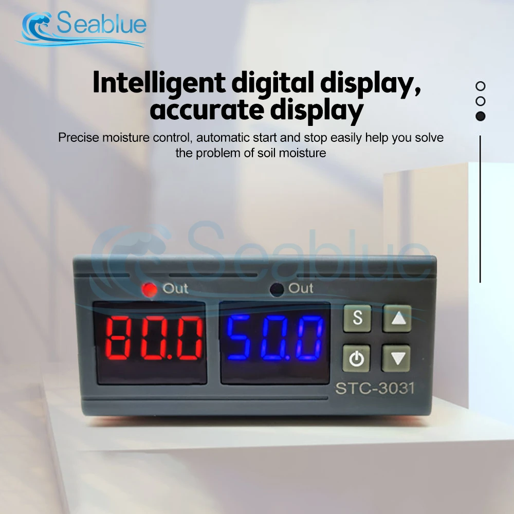 Dual Digital Humidity Controller STC-3031 Soil Moisture Sensor Hygrometer AC 110V 220V DC 12V 24V Delayed Start/Humidity Alarm