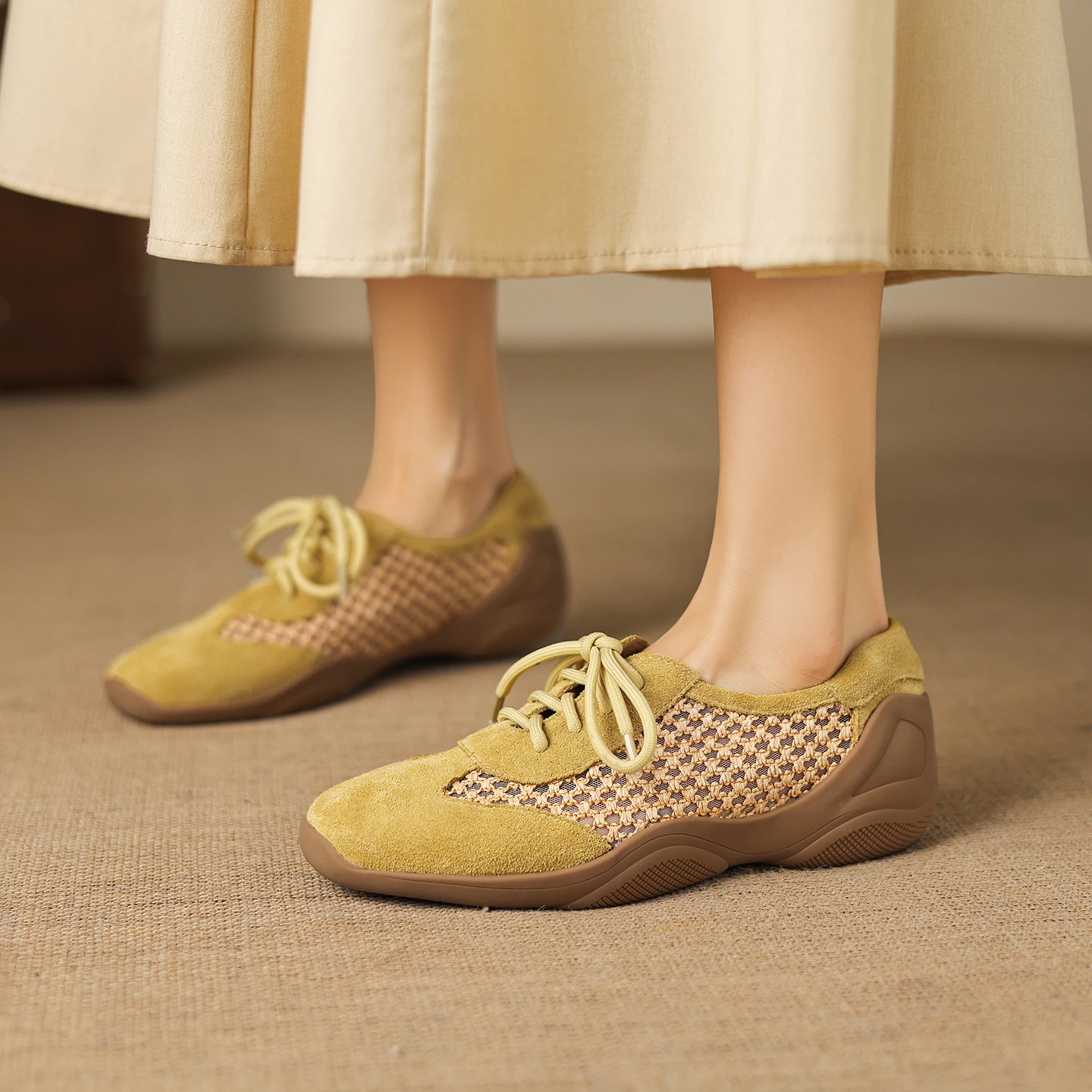 

Genuine Leather Cowhide Suede+ Mesh Breathable Flat Women Sneakers,Summer Women's Sandals ,Work Flats Casual Women Shoes