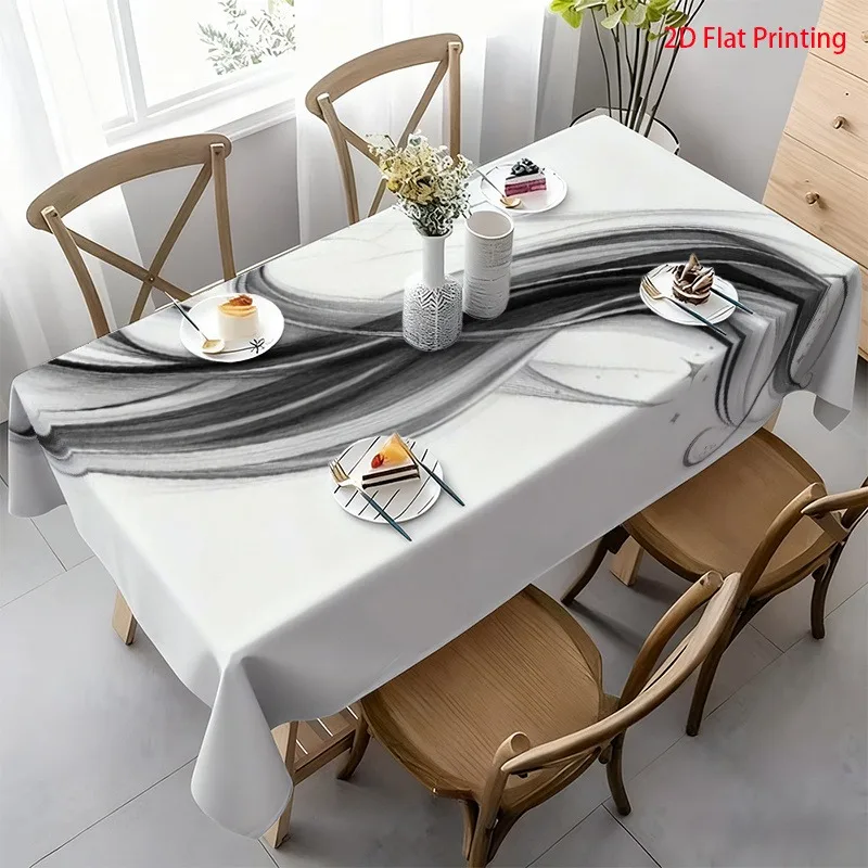 Rectangular tablecloth. Streamlined hair-like texture, black and white gradient, dreamy and elegant.