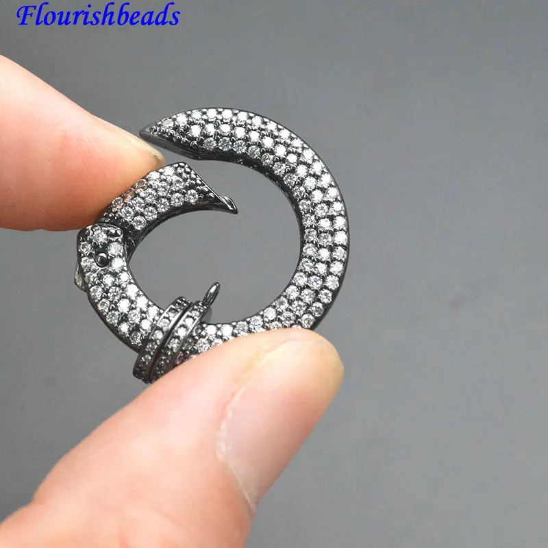 5pc High Quality Paved CZ  Round Circle Spring Necklace Clasps Rose Gold Silver Gun Metal Color DIY Jewelry Finding Connectors