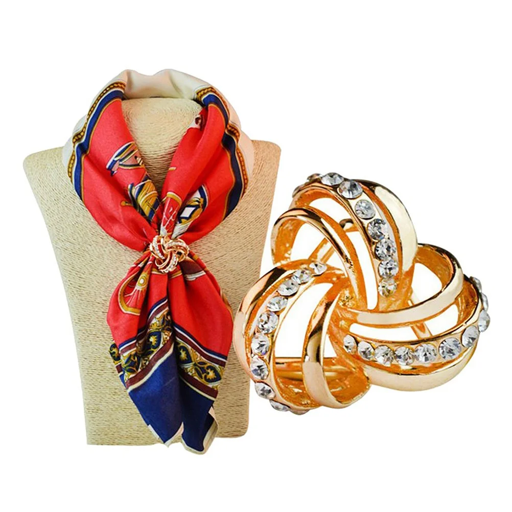 حجر الراين مزين 3-خاتم وشاح شال كليب الذهبي 28x28 سنتيمتر ربط الأوشحة الصغيرة المتوسطة مأدبة هدية
