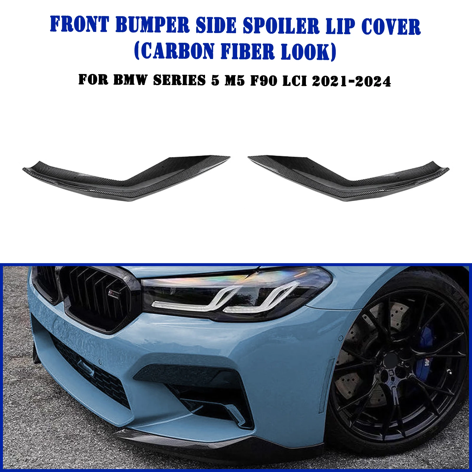 For BMW F90 M5 LCI 2021-2024 Sedan 4-Door M5 Competition Front Bumper Side Spoiler Lip Corner Cover Lower Splitter