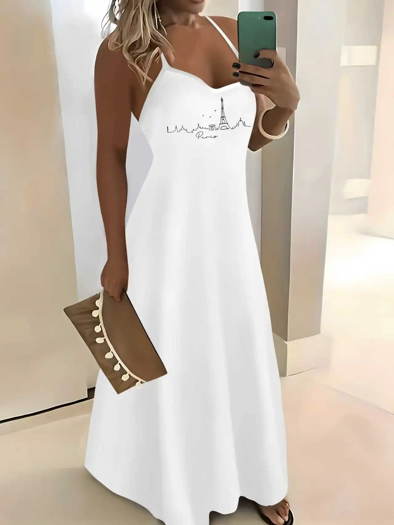 

Юбка-комбинация с принтом в стиле Парижской Эйфелевой башни, летний повседневный дизайн.