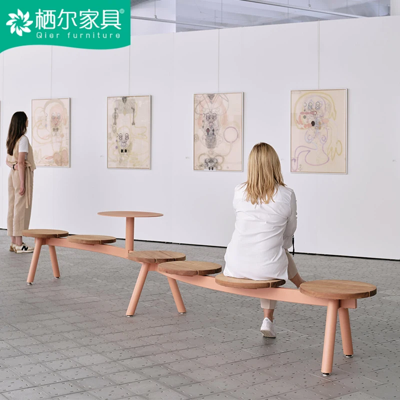 LYY Outdoor Square Exhibition Hall Row  Indoor and Outdoor Leisure Galvanized Seats Anti-Corrosion Solid Wood Long Chairs