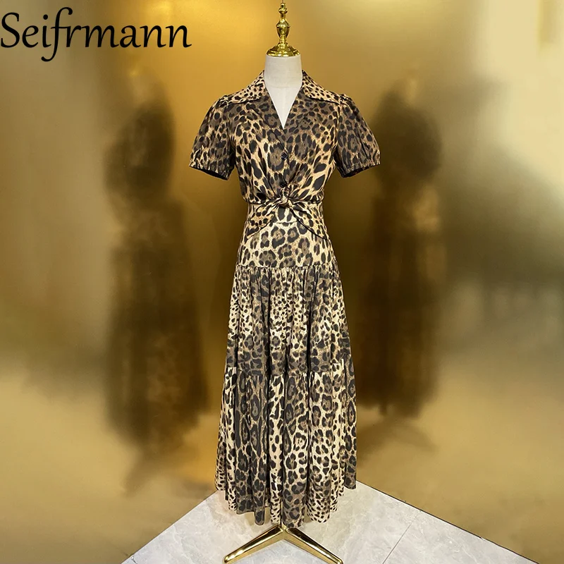 Ensemble décontracté Seifrmann en coton imprimé, haut à revers à manches courtes et jupe taille haute, nouvelle collection été 2026 pour femme