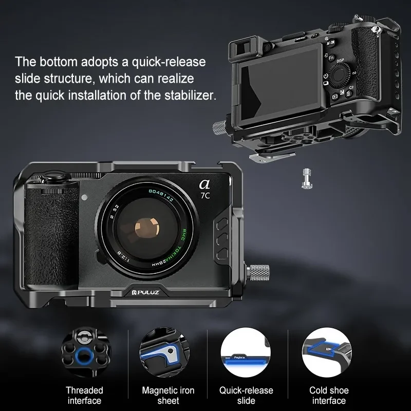 Metal Camera Cage Stabilizer Rig For Sony ILCE-A7CM2 / Alpha 7C II / Alpha 7CR