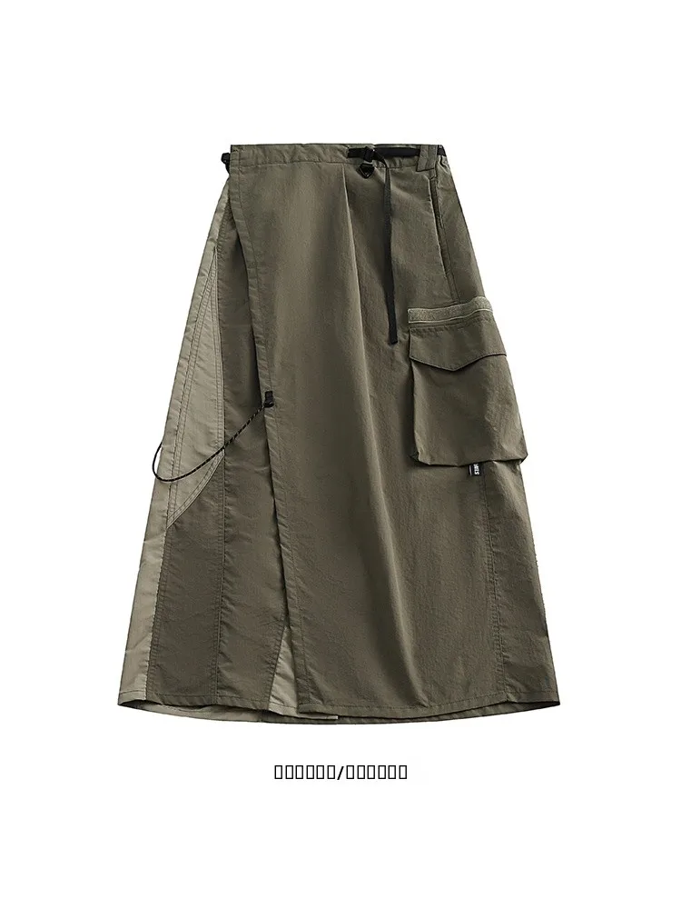 

Ретро-юбка А-силуэта миди с разрезом, в стиле колор-блок, для женщин, весна-осень, стандартный крой