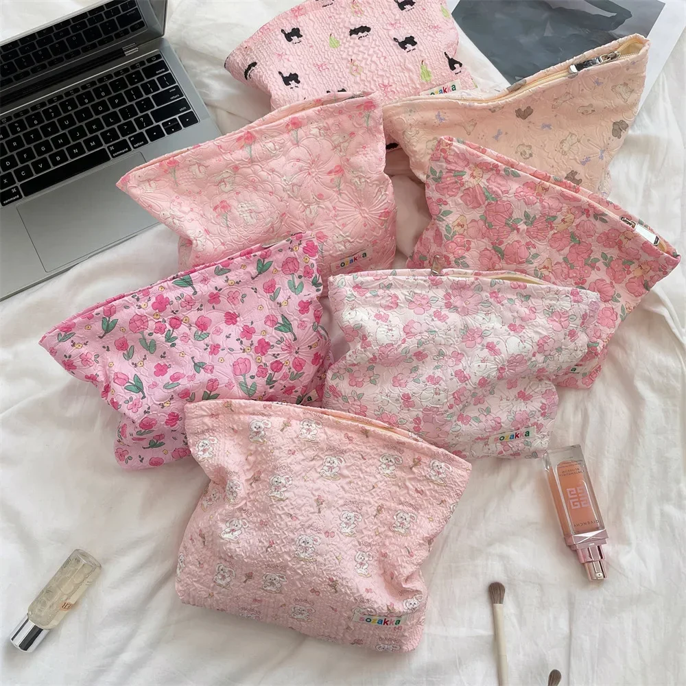 

Embossed Cartoon Cosmetic Bag Women Makeup Bags Skincare Storage Bag Large Capacity Portable Travel Cosmetic Organizer Wash Bag