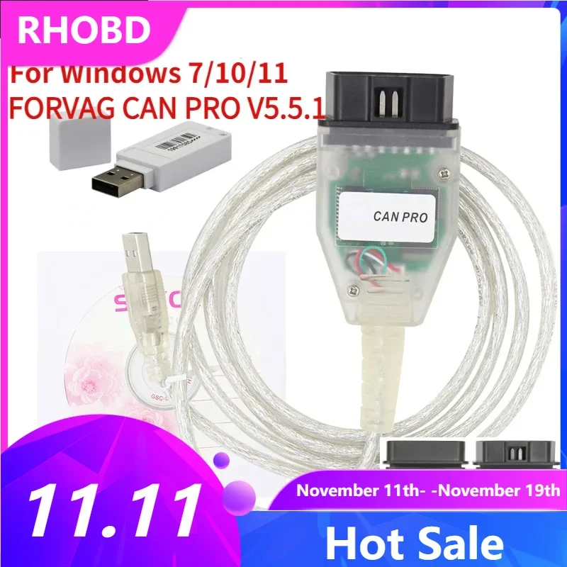 NEW ForVAG CAN PRO VCP 5.5.1 Interface Can Bus forVaG-COM K-line OBD2 Auto Car Diagnostic Tool OBDII Cable for V-W/AUDI/Seat