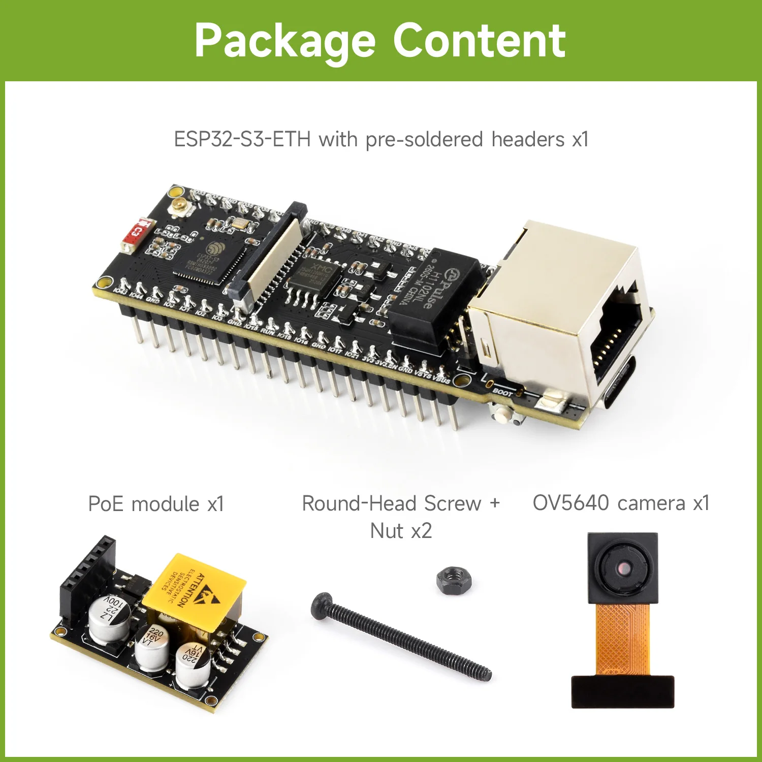 Waveshare ESP32-S3 ETH Entwicklungsboard, optional für PoE-Modul und Kameramodul, integrierter TF-Kartensteckplatz, Kamera-Schnittstelle
