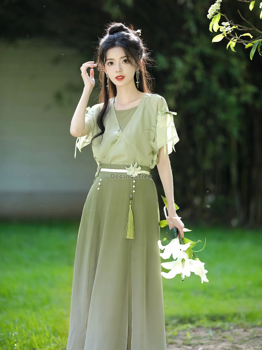 2024 summer new fresh retro gentle literature art hanfu daily improved chinese han style modern hanfu temperament zen tea dress