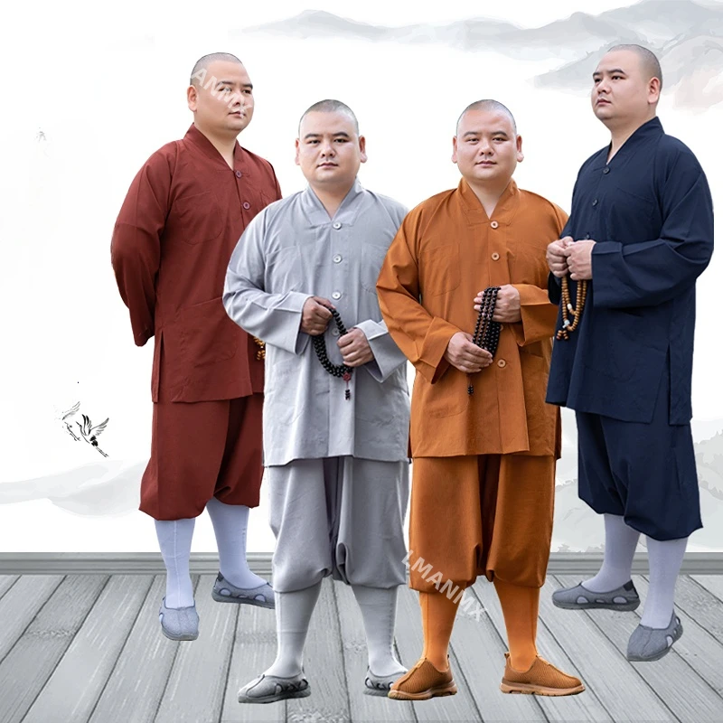 Summer Monk Robe Yarn Breathable Buddhist Monk Clothes Top and Pants for Adults Men Tradicional China Hombre Temple Shaolin Ropa