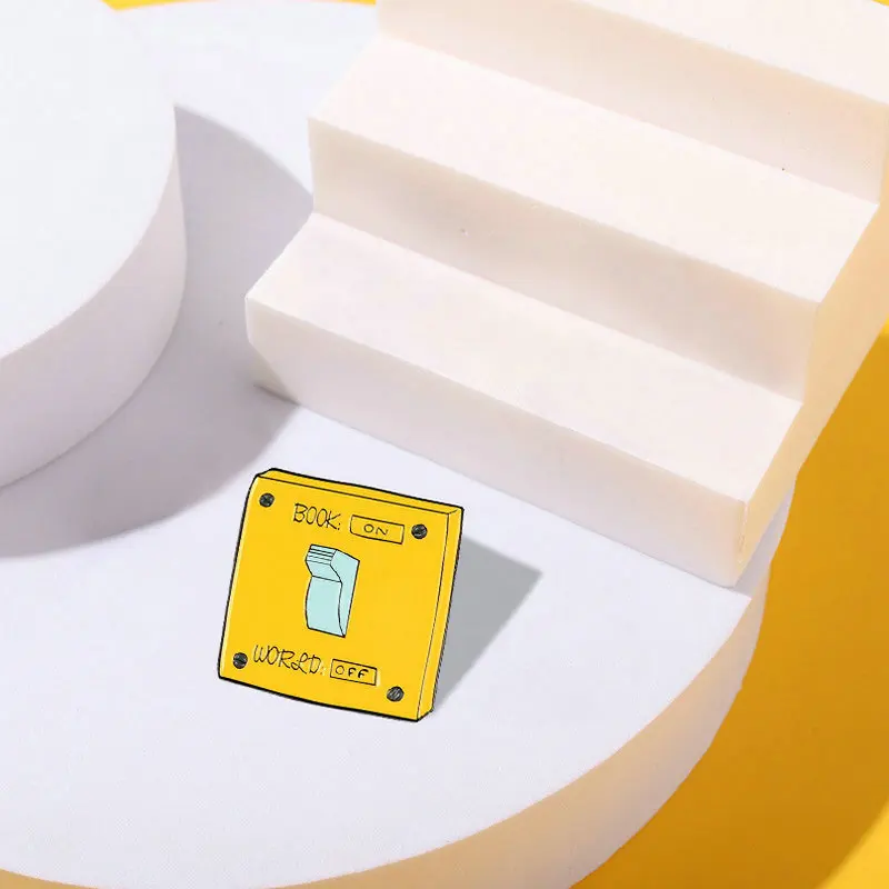 

Pin Reading World Brooches Backpack Clothes Lapel Pin Badge Cartoon Fun Jewelry Gift for Kids Friends Power Switch Enamel