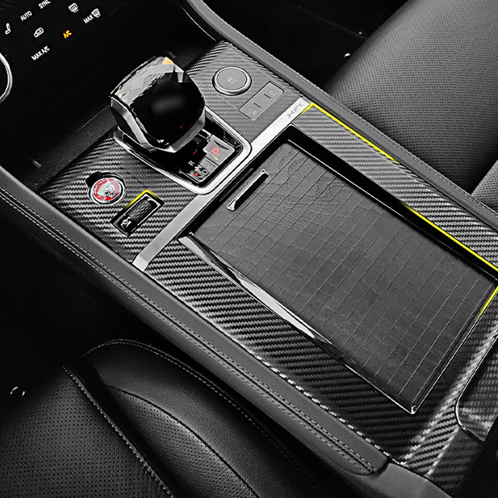 Carbon Fiber Interior car Sticker For Jaguar XF X270 2021-2023 Central Console Gear Shift Panel Door Handle Cover Trim