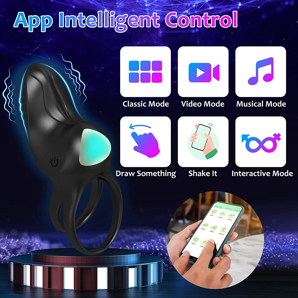 Bluetooth APP Control Vibrating Cock Ring Sexy Toys For Men Wireless Remote Penis Ring Vibrator Adult Sex Toys For Couples Man