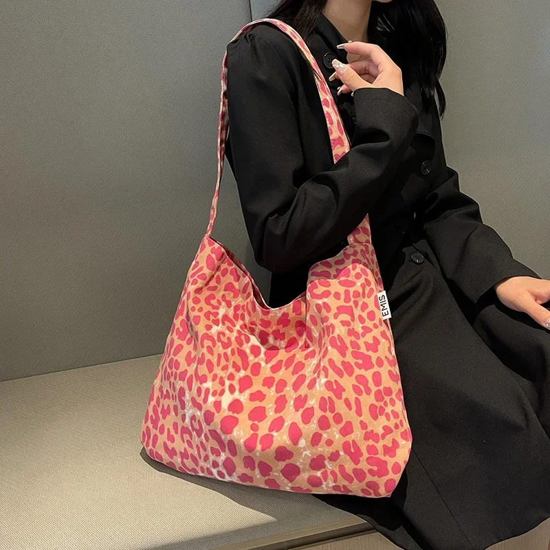 Leopard Print Canvas Women\'s Handbags 2024 New Fashion Large Capacity Commuting Tote Bags Women Luxury Designer Shoulder Bags