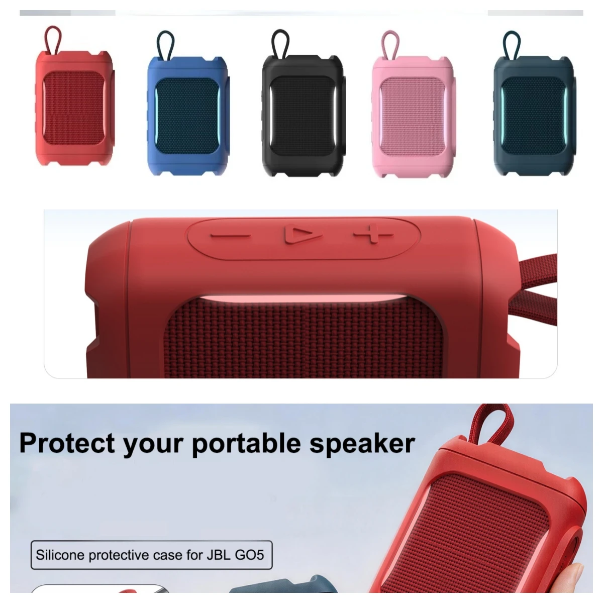 

Shockproof Silicone Protective Case for JBL GO5,Protective Cover with Dust Plug Precise Cutout Removable Hook and Loop Fastener