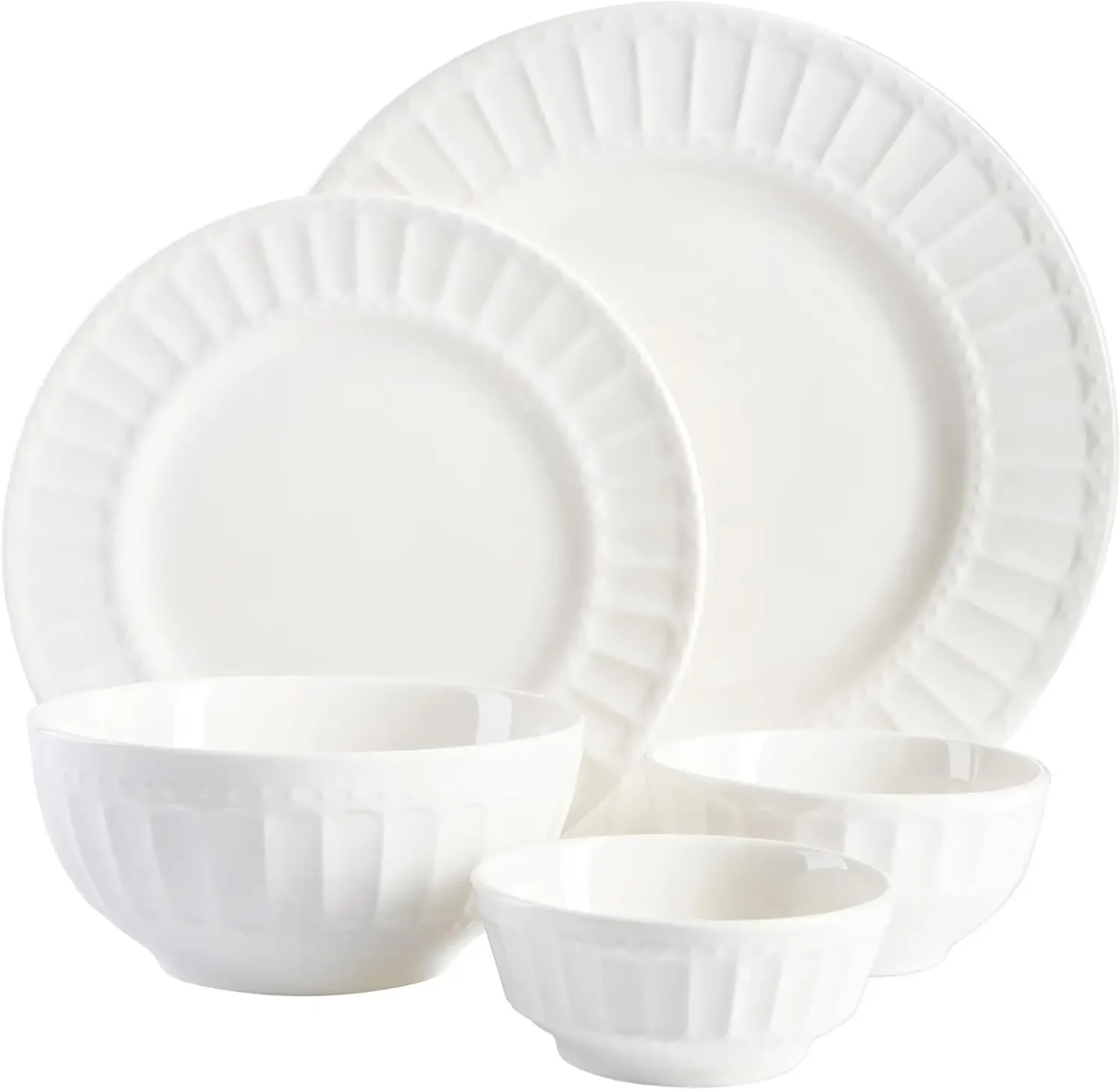 Gibson Home Zen Buffet Porcelain Dinnerware Set, Service for 8 (40pcs), White (Embossed)