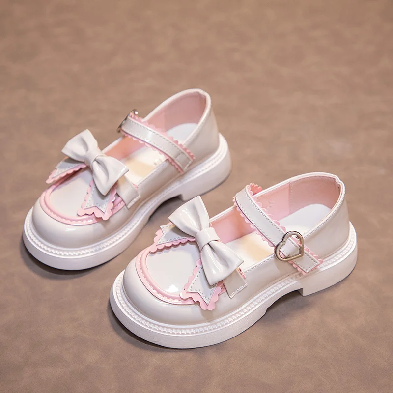 Girls Leather Shoes for Party Wedding British Style Children School Performance Shoes Kids Mary Janes Shoes with Bow-knot