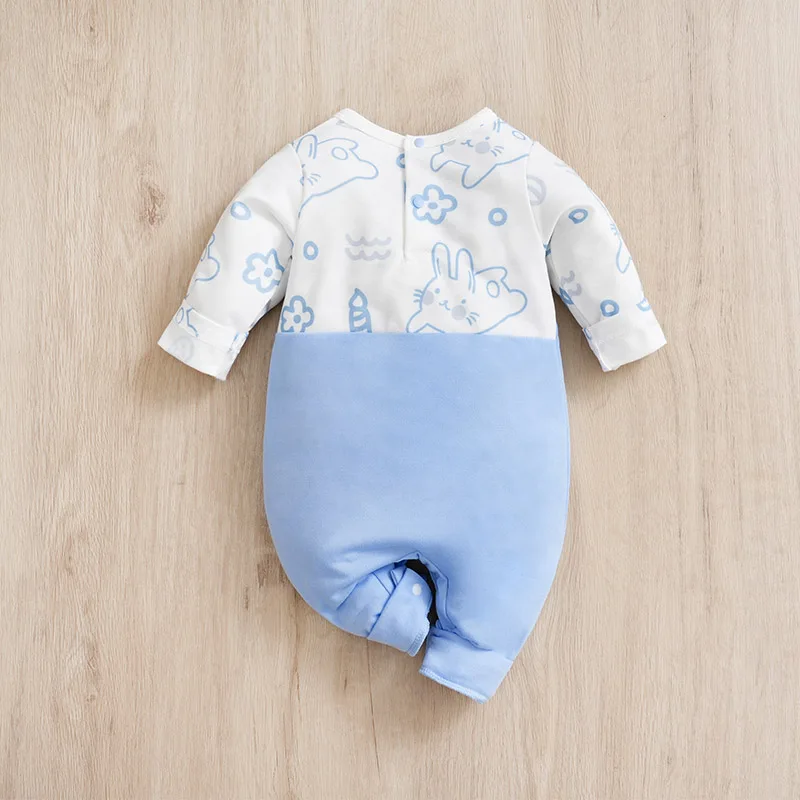 Baby Boys Girls Unisex Newborn Onesies Romper 0-18 Months Toddler Clothing Infant Long Sleeve Blue rabbit print  Jumpsuit