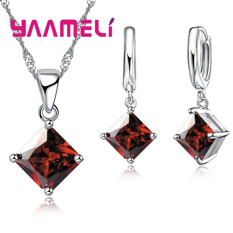 Simple Geometry Square Pendant Necklace & Earrings Set