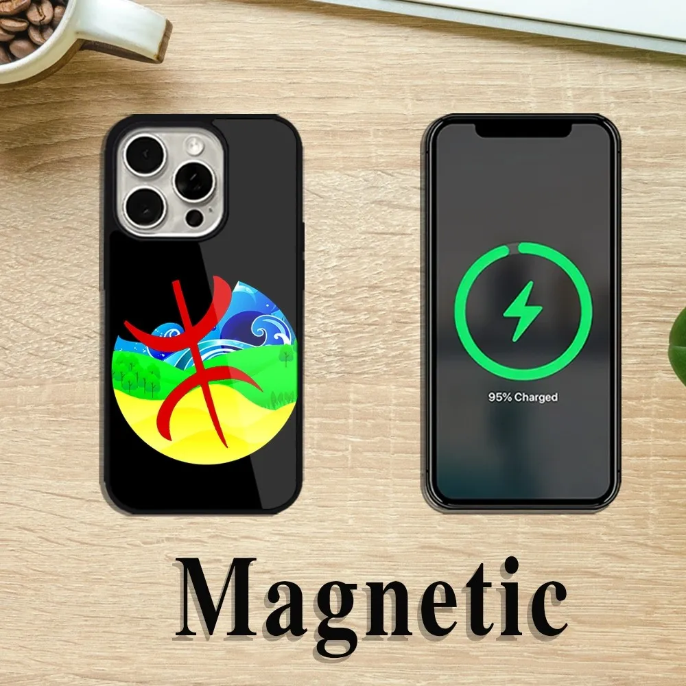 Amazigh Berber Flag Phone Case For iPhone 11 12 13 14 15 Pro Max Plus Magsafe Magnetic Wireless Charging