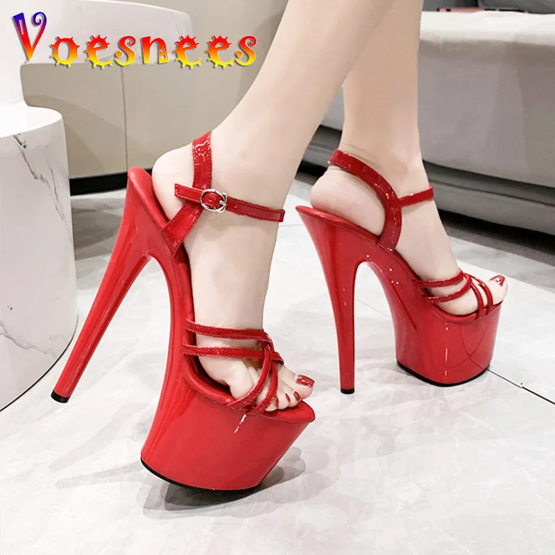 Fashion Platform High Heels Summer Sexy 20CM Models Sandals Women\'s Ankle Strap Buckle Party Shoes Nightclub Striptease Pumps