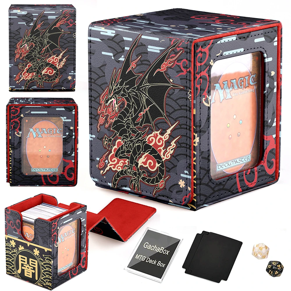 MTG Deck Box 100+ PU Windowed Single Deck PTCG DCG Tabletop Gametrading Cards Storage Box Free 35tp Shell Deck 2 Spacers 2 Dice