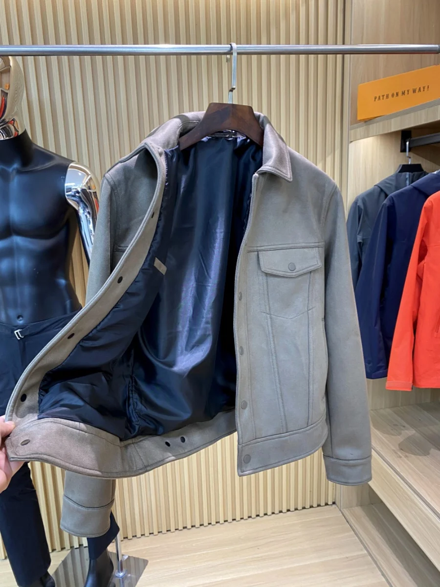 الإسبانية الراقية 2024 ربيع جديد الرجال خمر الجلد المدبوغ Jaet معطف السلس الملمس الشباب Faion الشتاء ملابس خارجية زر واحد