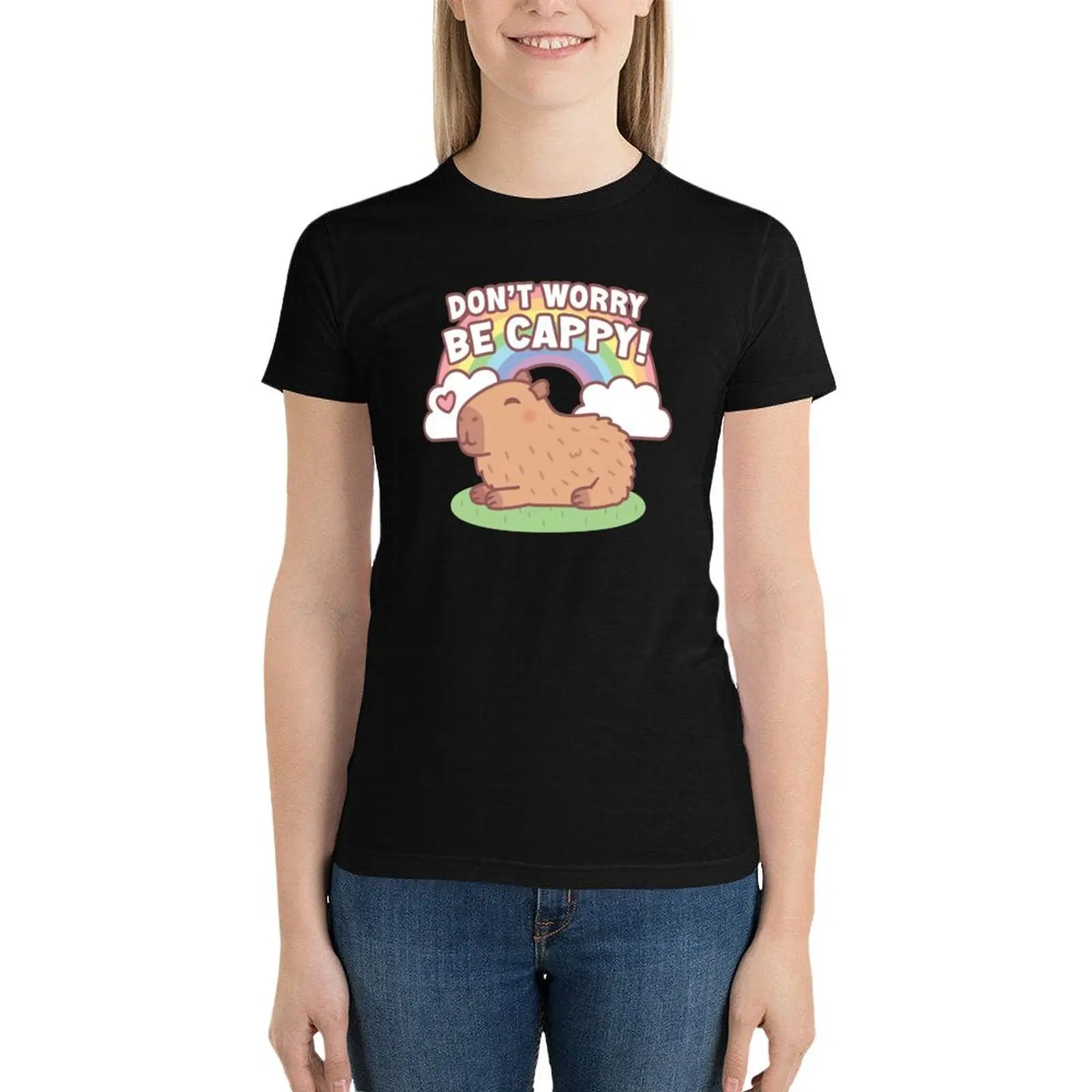 Camiseta de Capybara y arcoíris para mujer, ropa de verano, camisetas gráficas, ropa hippie