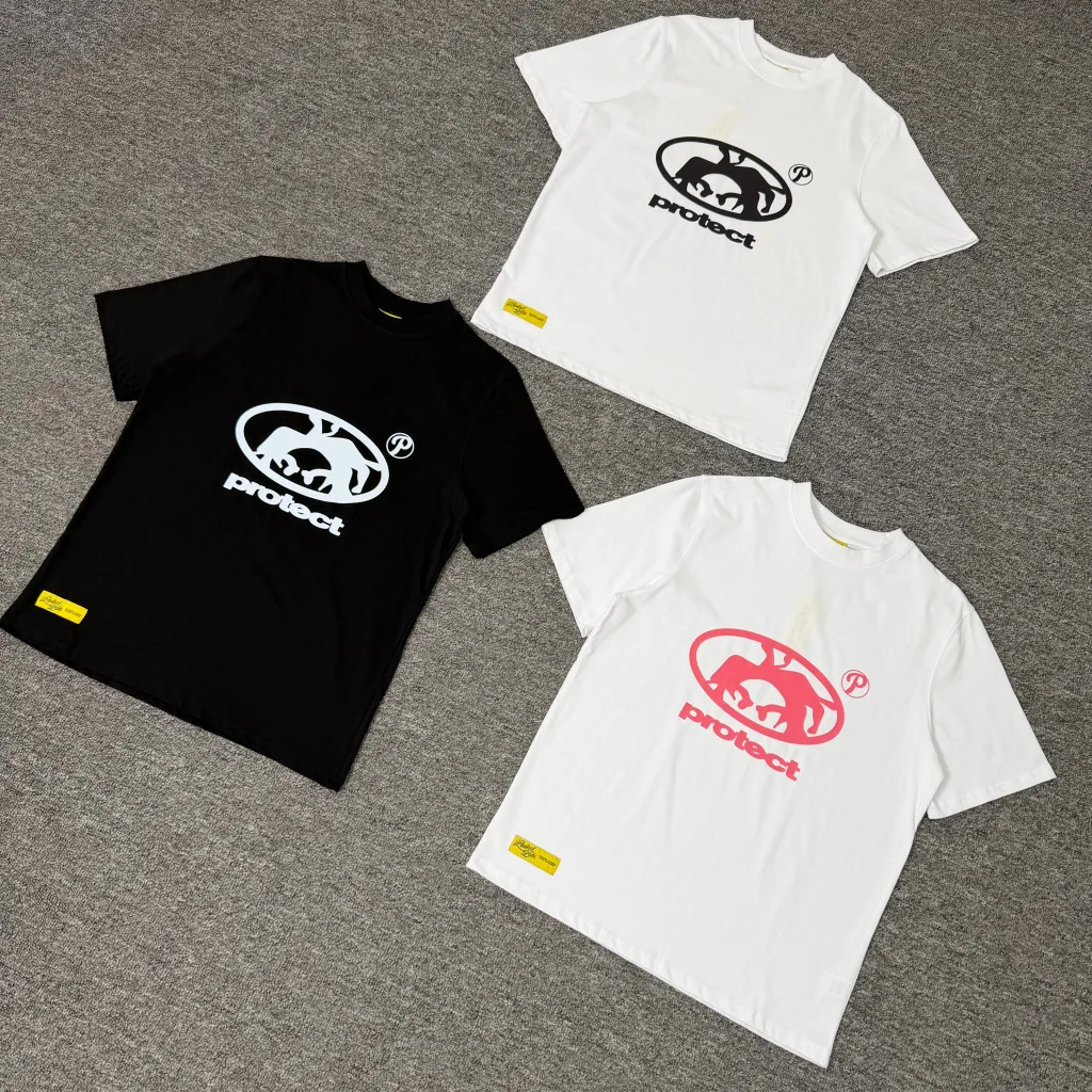 Protect High-Quality Best-selling American Street Hip-Hop Trendy Brand Pink Printed Round-neck Short-Sleeve T-Shirt