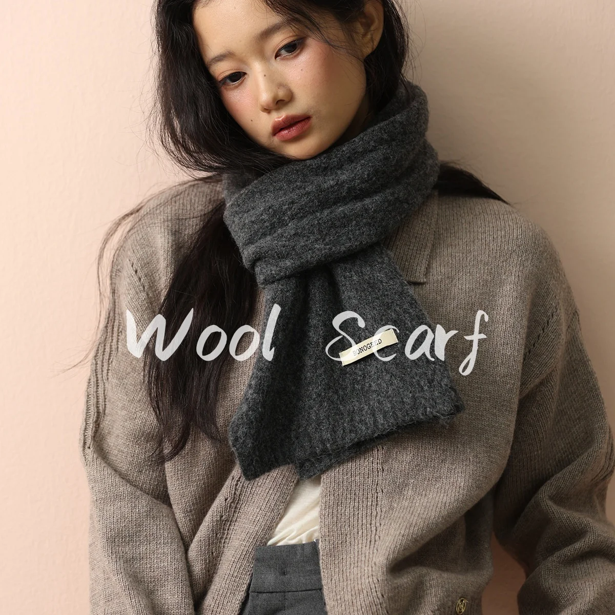 

New Korea Styles Wool Knitted Small Scarf Women Winter Warm Scarves Simple Designer Thickened Shawl Soft Pashmina Neck