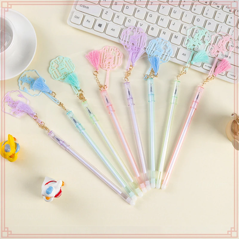 24 Pcs Wholesale Creative Gel Pens with Fan Tassel Pendant for School Writing Supplies