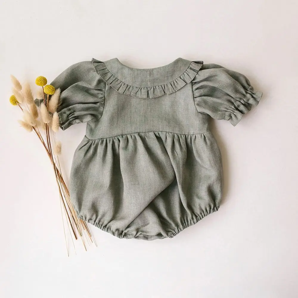 Summer Infant Baby Girl Jumpsuit - Linen Cotton Blend One-piece Playsuit Soft Breathable Baby Romper for Daily Outdoor Wear