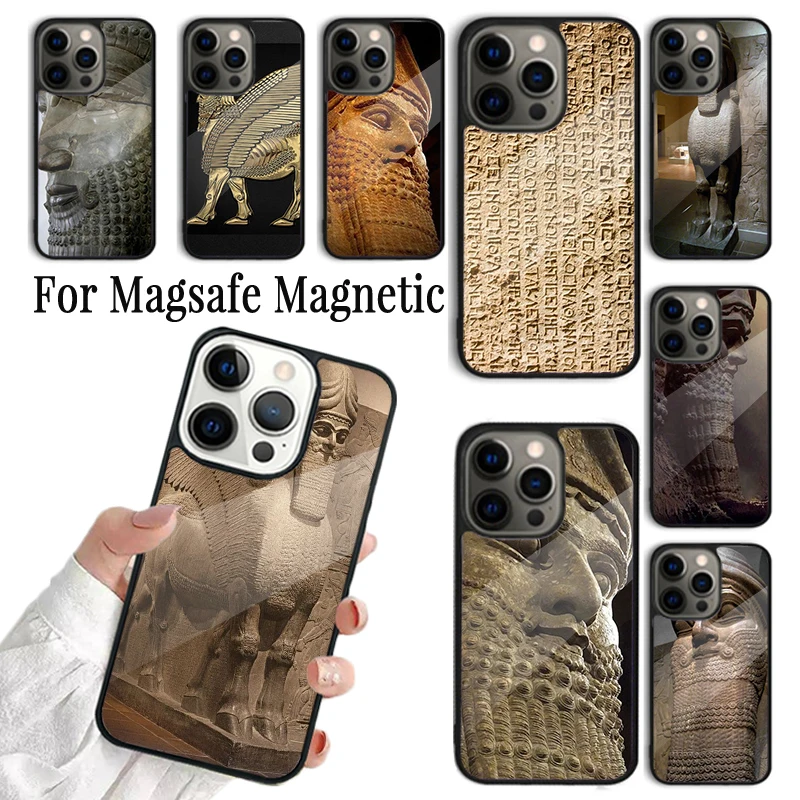 Phone Case For iPhone 16 15 14 13 12 Mini 11 Pro Max Plus Magsafe Magnetic Wireless Charging Cover Lamassu Assyrian Mesopotamian