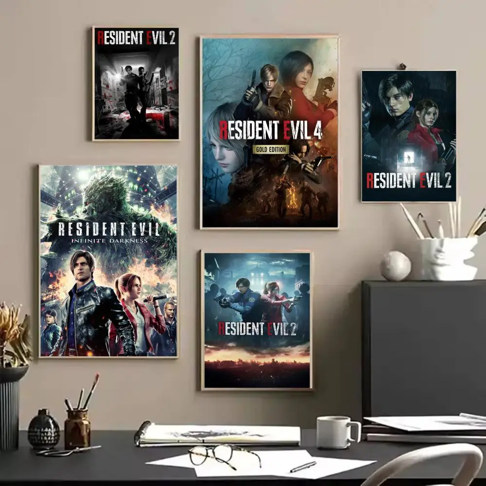 R-Resident Evil Game Poster Stickers Mural Painting Self-Adhesive Decor for Bedroom Living Room Home HD Wall Decals Gift