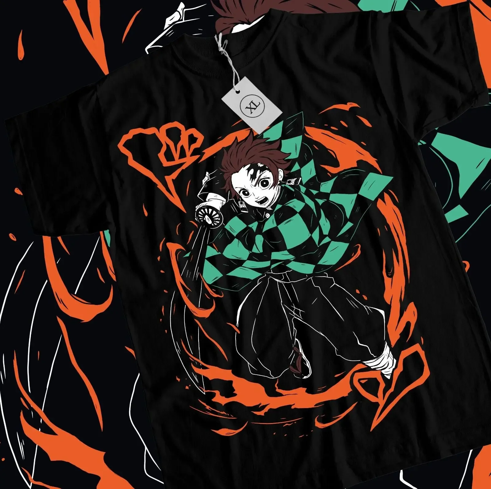 

Tanjiro T-Shirt Demon Slayer Kimetsu no Yaiba Manga Nezuko Black Shirt All Size