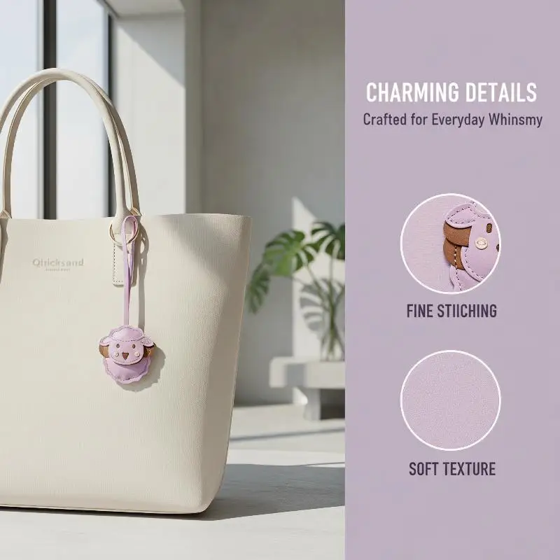 Cute PU Leather Cartoon Sheep Pendant Multiple Color Options Durable Lanyard For Key Purse Decor Small Gift For Friends