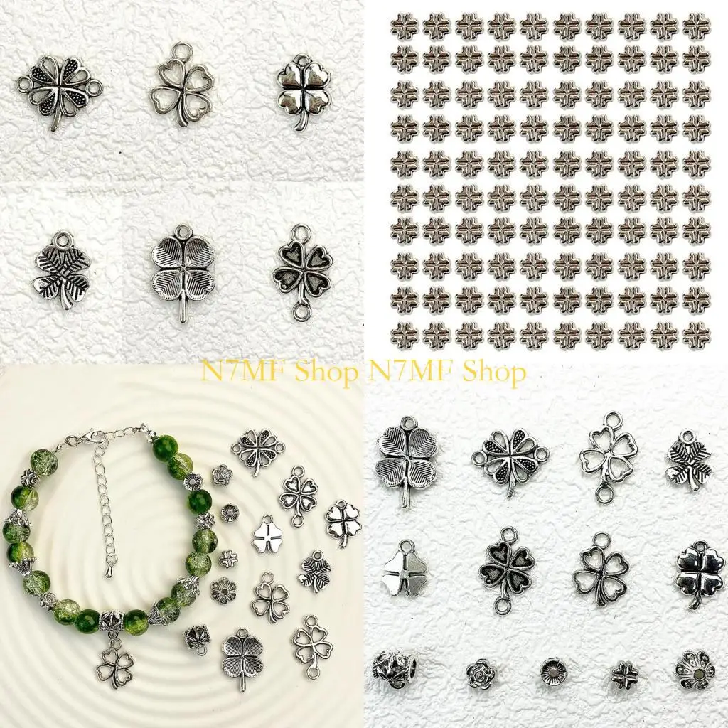 

N7MF Set of 100 Four Grass Pendant Lucky Charm Pendant Fashion Jewelry Component