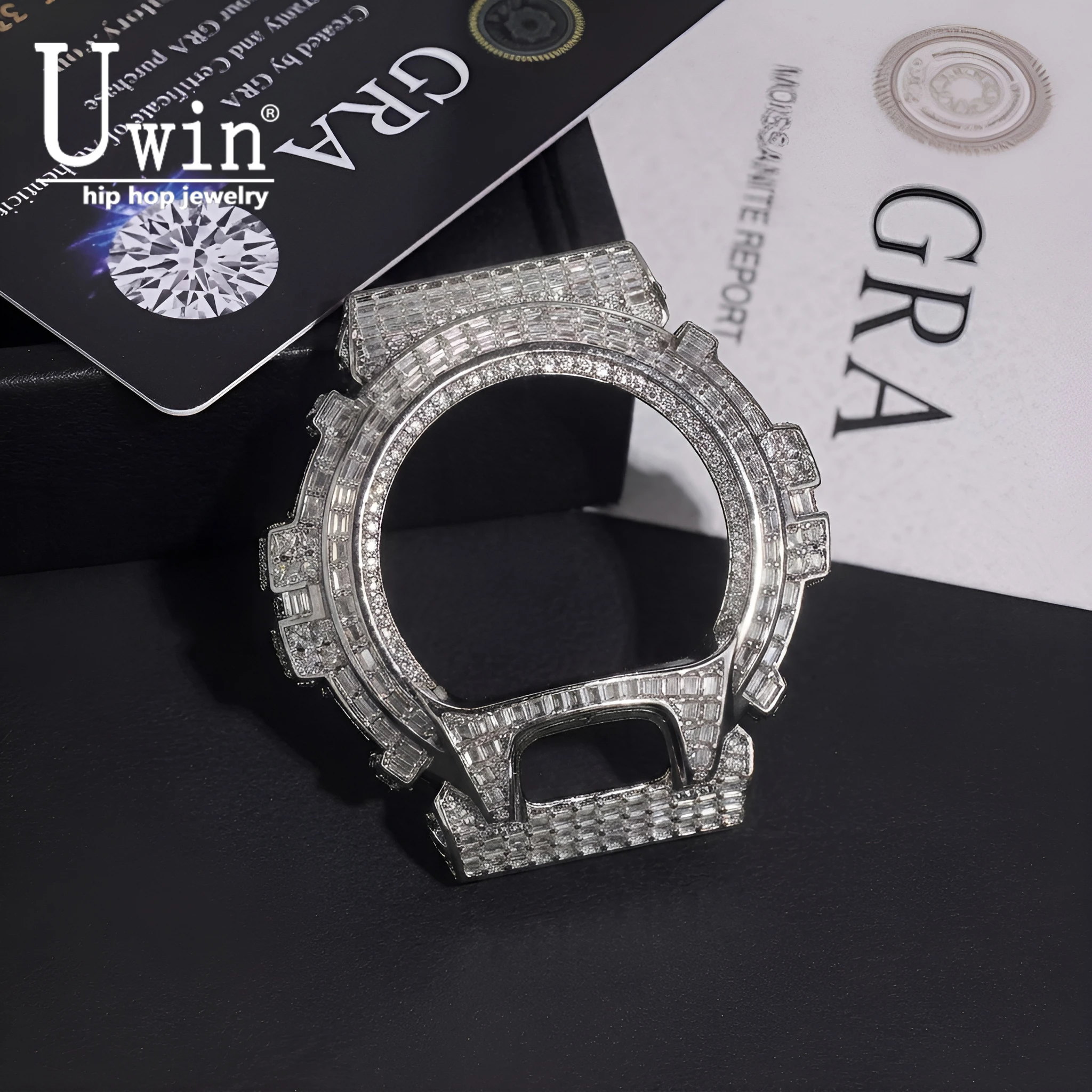 Uwin Full Paved Baguettecz Moissanite Mod Watch Bezel Fit For DW6900 Replacement Watch Case Accessory HipHop Men Jewelry