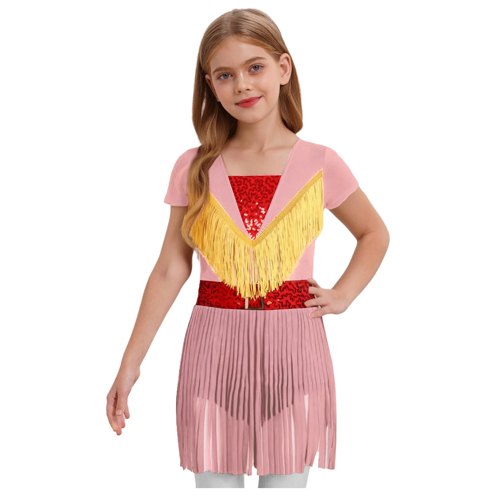 

Halloween Cowgirl Hippie Cosplay Dance Dress Fringe Tassel Vintage Dress Folkloric Native Princess Cosplay Uniforms