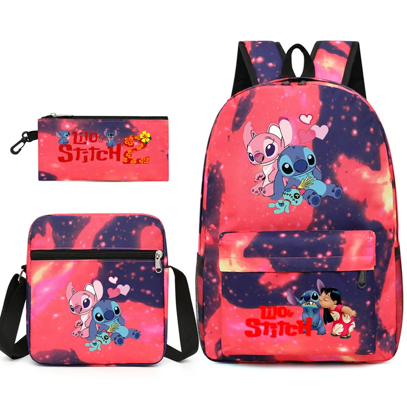 Bolsa escolar impressa com ponto disney para crianças, estojo de 3 peças, bolsa de ombro, mochila de moda masculina e feminina, nova