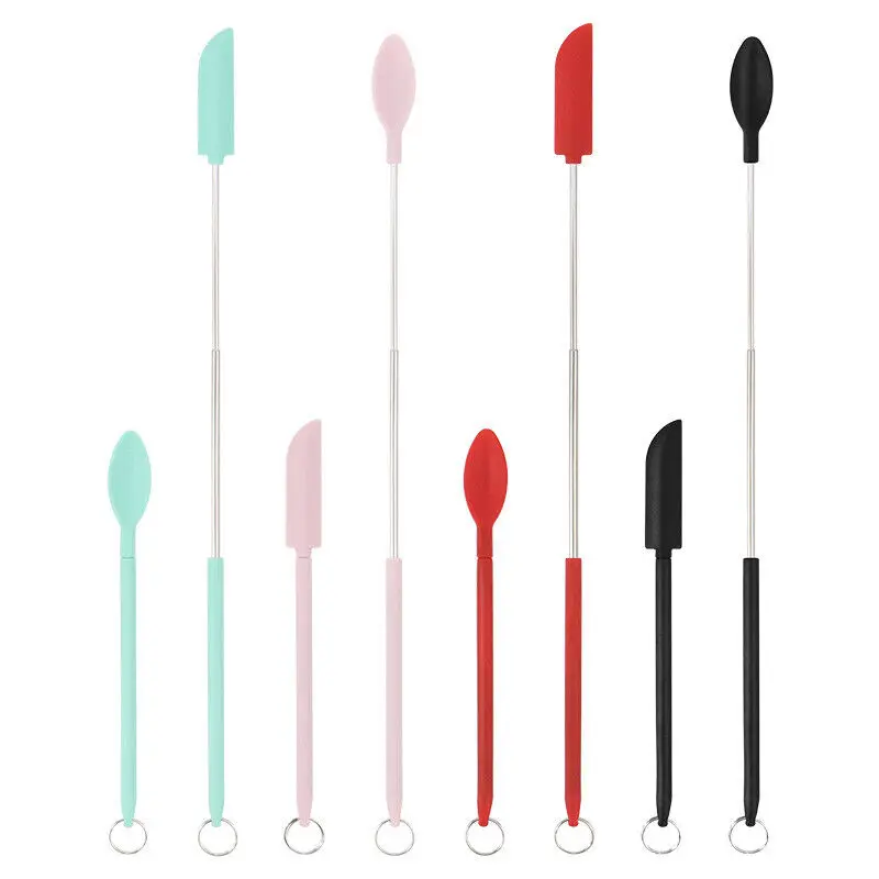 2PCS New Mini Silicone Scraper Set Retractable Lengthened Multifunctional Stainless Steel Jam Baking Spatula Small Scraper